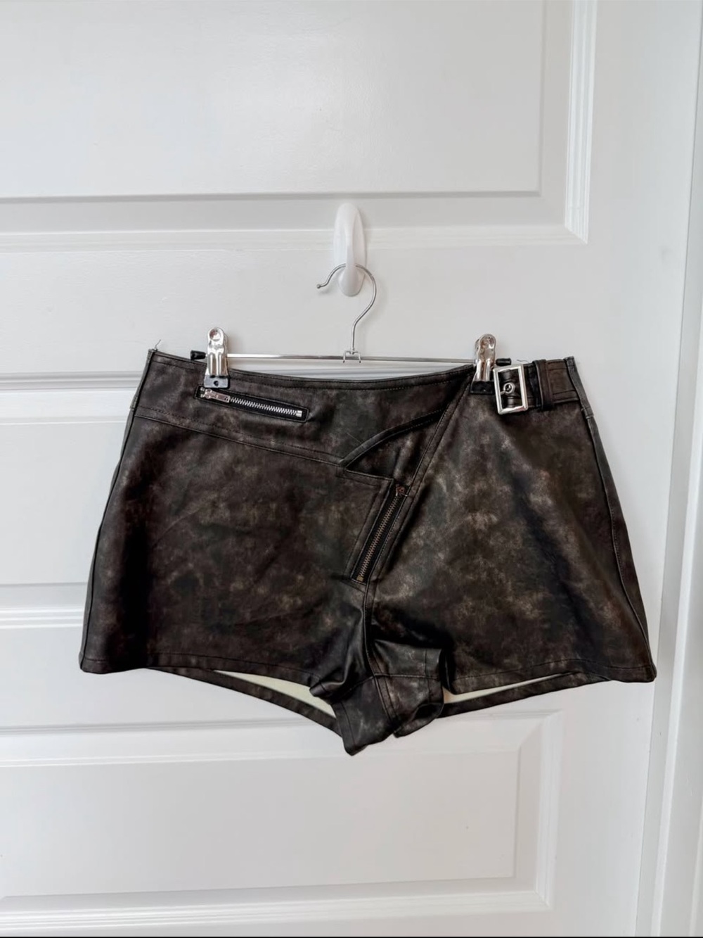 New Distressed Asymmetrical Faux Leather Skort - Moto Style
